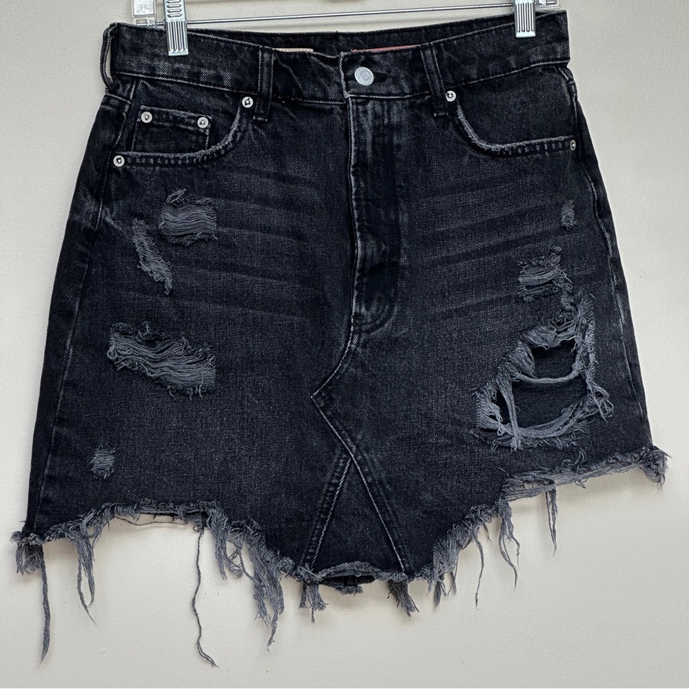 Anthropologie Pilcro Destroyed Denim Mini Skirt Black Size 8 - Picture 3 of 12